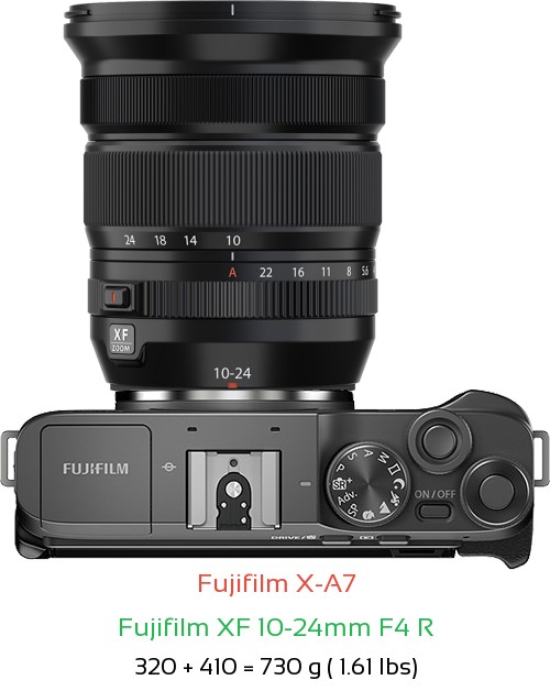 Fujifilm X-A7 with Fujifilm XF 10-24mm F4 R Lens Size