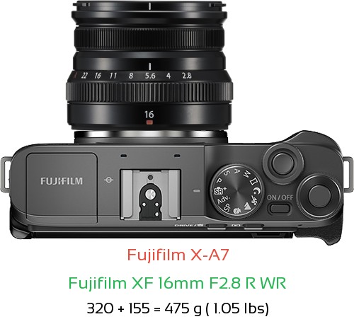 Fujifilm X-A7 with Fujifilm XF 16mm F2.8 R WR Lens Size