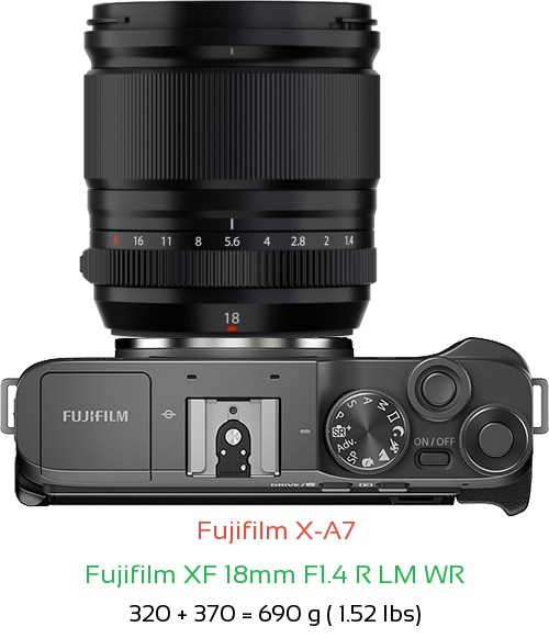 Fujifilm X-A7 with Fujifilm XF 18mm F1.4 R LM WR Lens Size