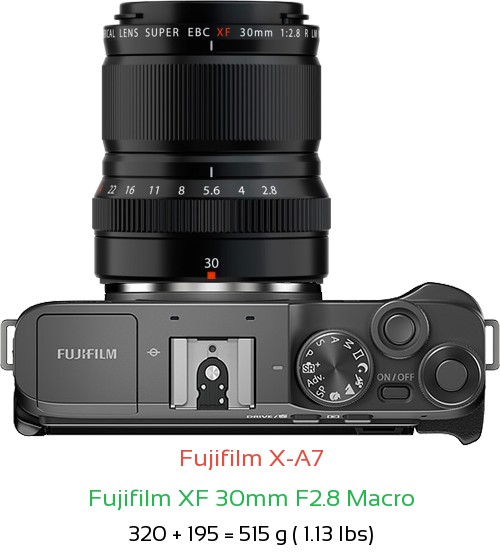 Fujifilm X-A7 with Fujifilm XF 30mm F2.8 Macro Lens Size