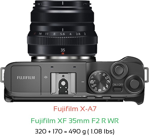 Fujifilm X-A7 with Fujifilm XF 35mm F2 R WR Lens Size