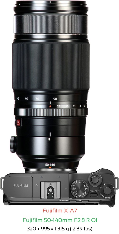 Fujifilm X-A7 with Fujifilm 50-140mm F2.8 R OI Lens Size