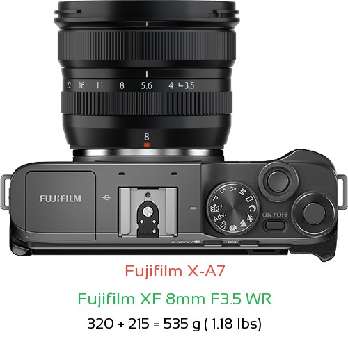 Fujifilm X-A7 with Fujifilm XF 8mm F3.5 WR Lens Size