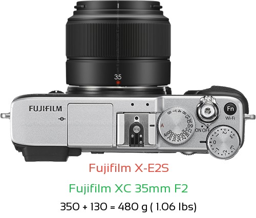 Fujifilm X-E2S with Fujifilm XC 35mm F2 Lens Size