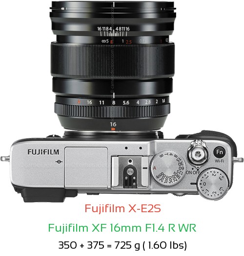 Fujifilm X-E2S with Fujifilm XF 16mm F1.4 R WR Lens Size