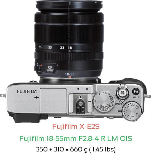Fujifilm X-E2S with Fujifilm 18-55mm F2.8-4 R LM OIS Lens Size
