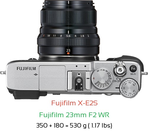 Fujifilm X-E2S with Fujifilm 23mm F2 WR Lens Size