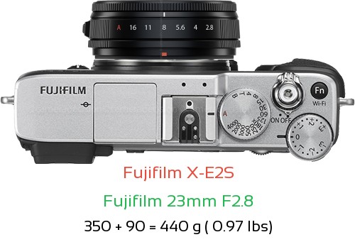 Fujifilm X-E2S with Fujifilm 23mm F2.8 Lens Size