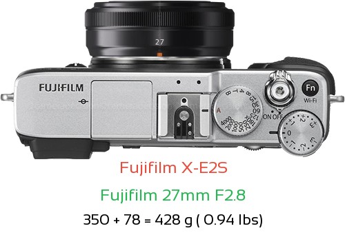 Fujifilm X-E2S with Fujifilm 27mm F2.8 Lens Size