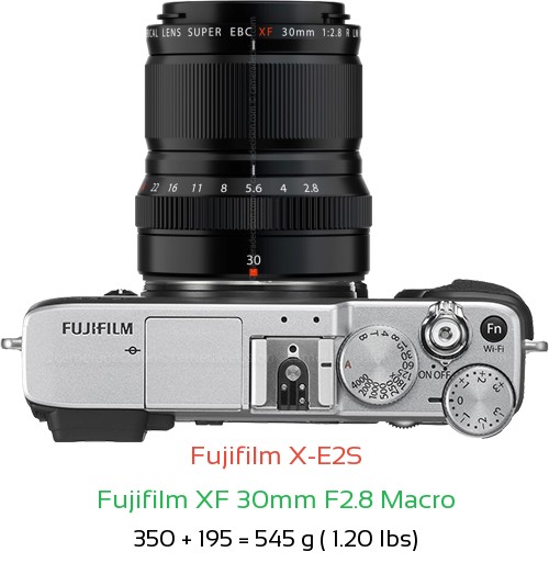 Fujifilm X-E2S with Fujifilm XF 30mm F2.8 Macro Lens Size