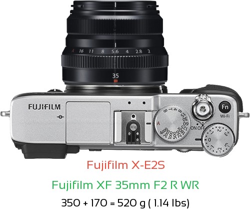 Fujifilm X-E2S with Fujifilm XF 35mm F2 R WR Lens Size