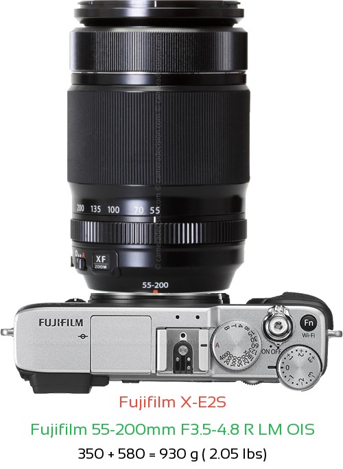 Fujifilm X-E2S with Fujifilm 55-200mm F3.5-4.8 R LM OIS Lens Size