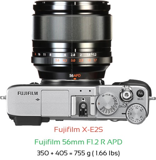 Fujifilm X-E2S with Fujifilm 56mm F1.2 R APD Lens Size