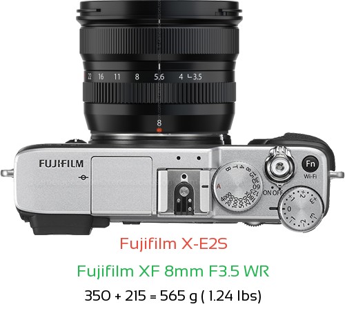 Fujifilm X-E2S with Fujifilm XF 8mm F3.5 WR Lens Size