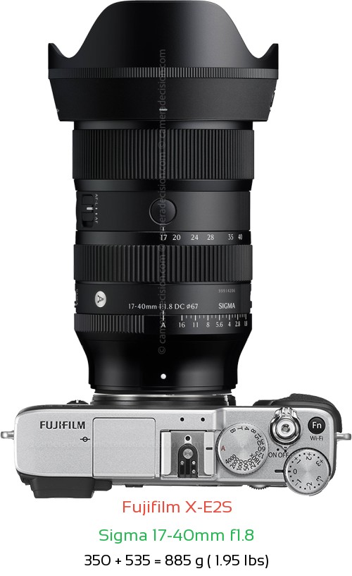 Fujifilm X-E2S with Sigma 17-40mm f1.8 Lens Size