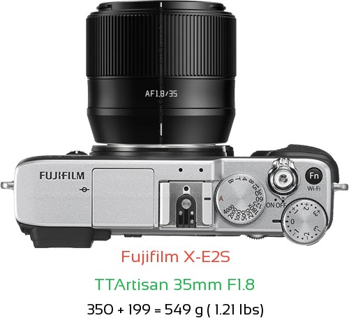 Fujifilm X-E2S with TTArtisan 35mm F1.8 Lens Size