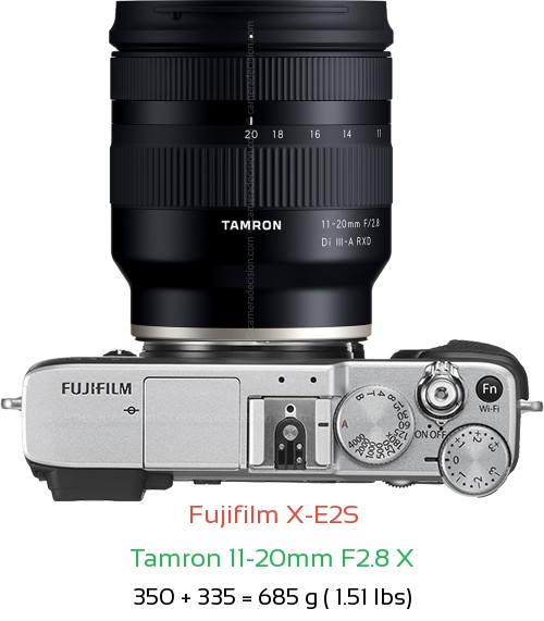 Fujifilm X-E2S with Tamron 11-20mm F2.8 X Lens Size