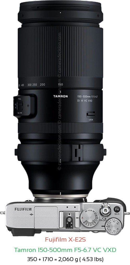 Fujifilm X-E2S with Tamron 150-500mm F5-6.7 Lens Size