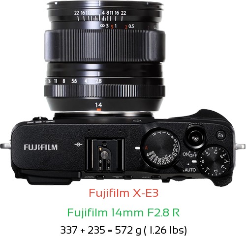Fujifilm X-E3 with Fujifilm 14mm F2.8 R Lens Size