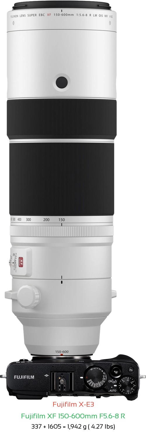 Fujifilm X-E3 with Fujifilm XF 150-600mm F5.6-8 R Lens Size
