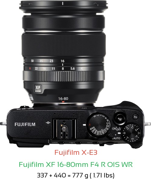 Fujifilm X-E3 with Fujifilm XF 16-80mm F4 R OIS WR Lens Size