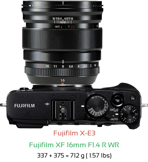 Fujifilm X-E3 with Fujifilm XF 16mm F1.4 R WR Lens Size