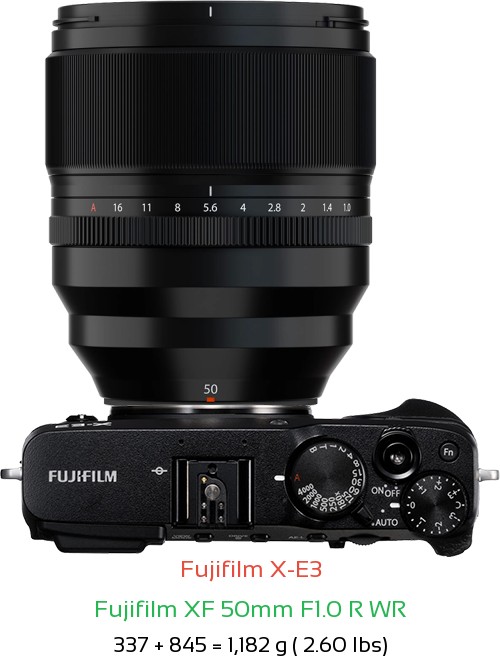 Fujifilm X-E3 with Fujifilm XF 50mm F1.0 R WR Lens Size