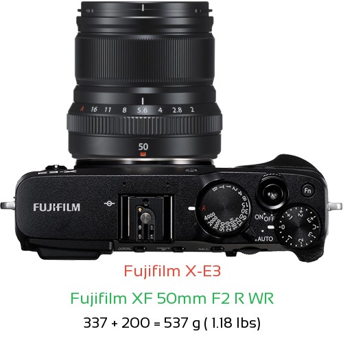 Fujifilm X-E3 with Fujifilm XF 50mm F2 R WR Lens Size