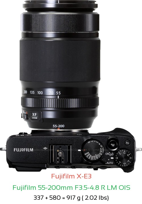 Fujifilm X-E3 with Fujifilm 55-200mm F3.5-4.8 R LM OIS Lens Size