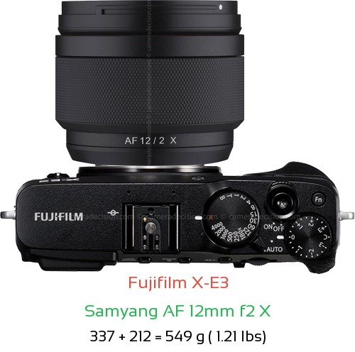 Fujifilm X-E3 with Samyang AF 12mm f2 X Lens Size