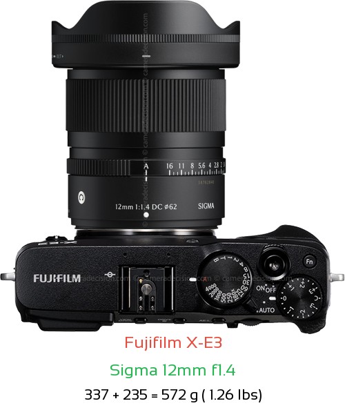 Fujifilm X-E3 with Sigma 12mm f1.4 Lens Size