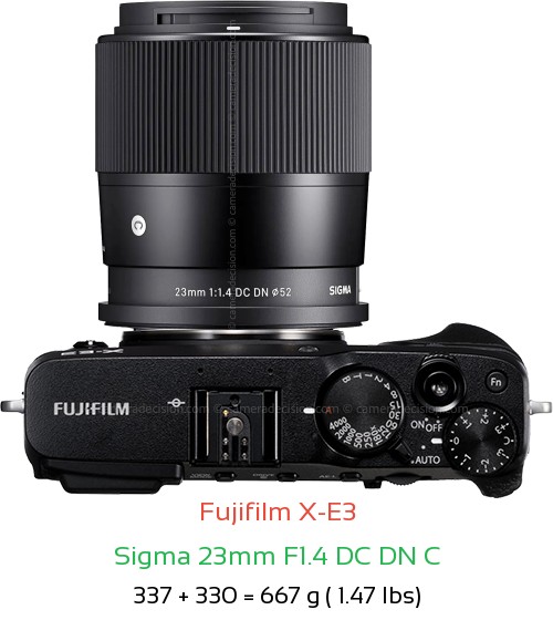 Fujifilm X-E3 with Sigma 23mm F1.4 DC DN C Lens Size