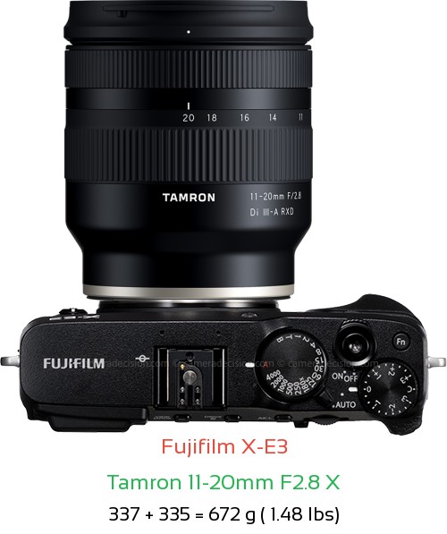 Fujifilm X-E3 with Tamron 11-20mm F2.8 X Lens Size