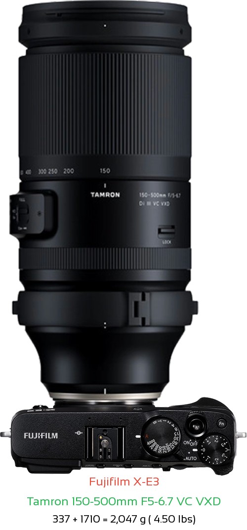 Fujifilm X-E3 with Tamron 150-500mm F5-6.7 Lens Size