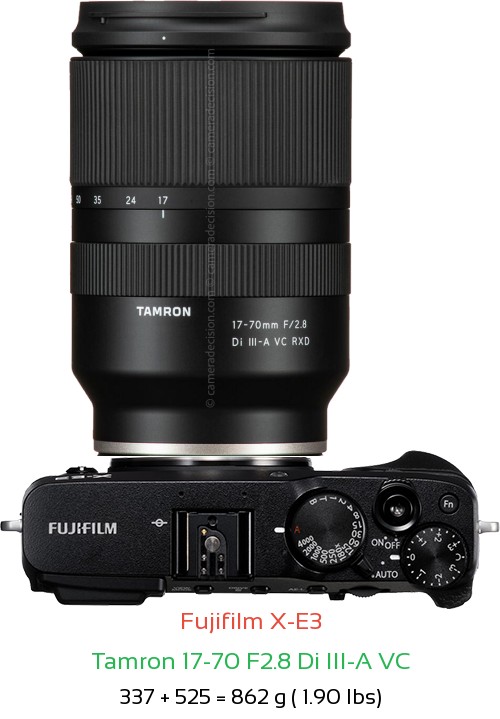 Fujifilm X-E3 with Tamron 17-70 F2.8 Di III-A VC Lens Size