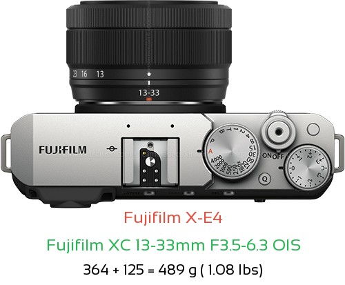 Fujifilm X-E4 with Fujifilm XC 13-33mm F3.5-6.3 OIS Lens Size