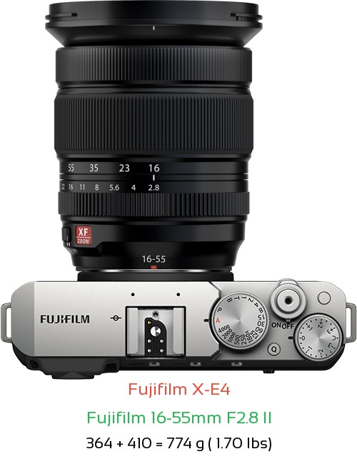 Fujifilm X-E4 with Fujifilm 16-55mm F2.8 II Lens Size