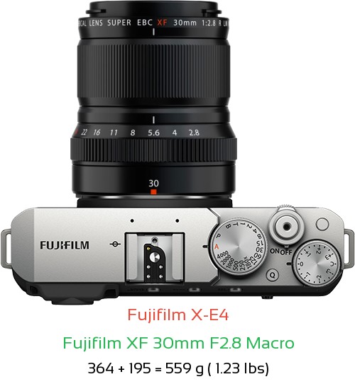 Fujifilm X-E4 with Fujifilm XF 30mm F2.8 Macro Lens Size