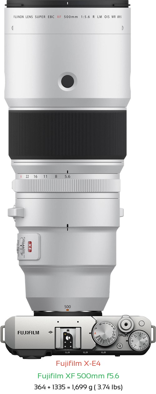 Fujifilm X-E4 with Fujifilm XF 500mm f5.6 Lens Size