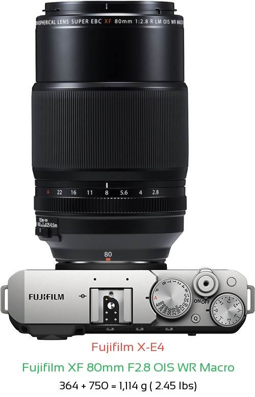 Fujifilm X-E4 with Fujifilm XF 80mm F2.8 OIS WR Macro Lens Size