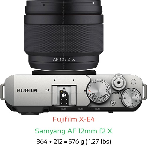 Fujifilm X-E4 with Samyang AF 12mm f2 X Lens Size