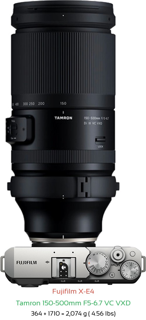 Fujifilm X-E4 with Tamron 150-500mm F5-6.7 Lens Size