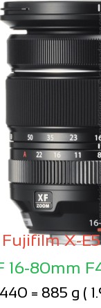 Fujifilm X-E5 with Fujifilm XF 16-80mm F4 R OIS WR Lens Size