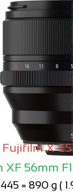 Fujifilm X-E5 with Fujifilm XF 56mm F1.2 R WR Lens Size