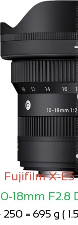 Fujifilm X-E5 with Sigma 10-18mm F2.8 DC DN C Lens Size