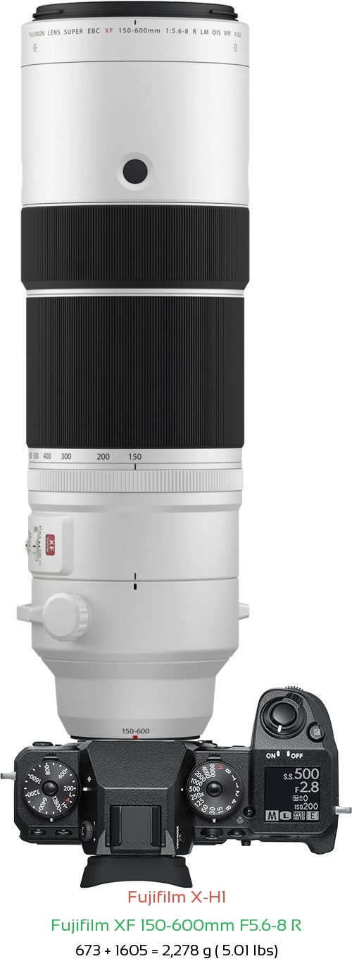Fujifilm X-H1 with Fujifilm XF 150-600mm F5.6-8 R Lens Size
