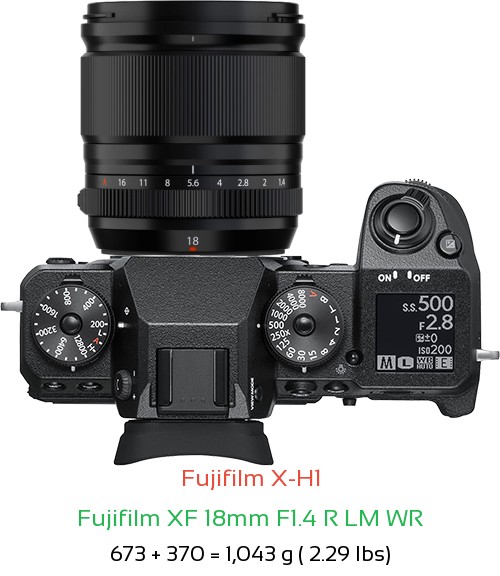 Fujifilm X-H1 with Fujifilm XF 18mm F1.4 R LM WR Lens Size