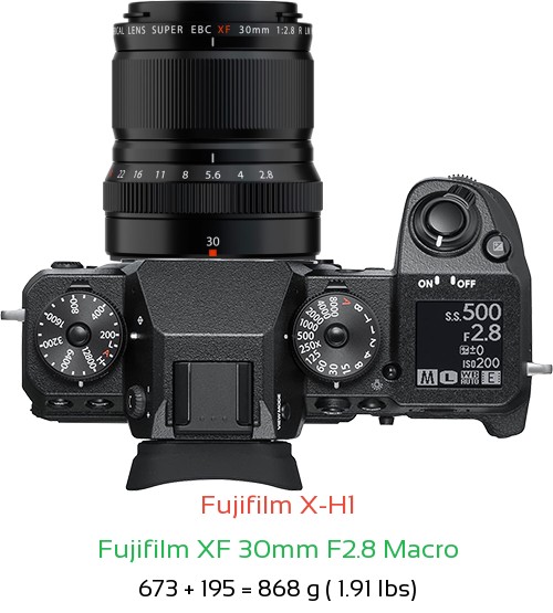 Fujifilm X-H1 with Fujifilm XF 30mm F2.8 Macro Lens Size