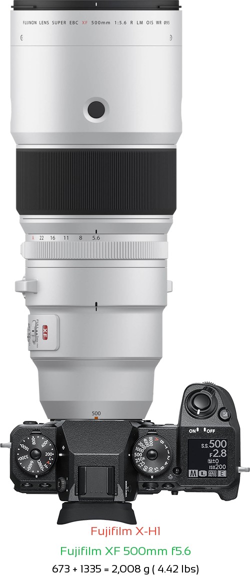 Fujifilm X-H1 with Fujifilm XF 500mm f5.6 Lens Size