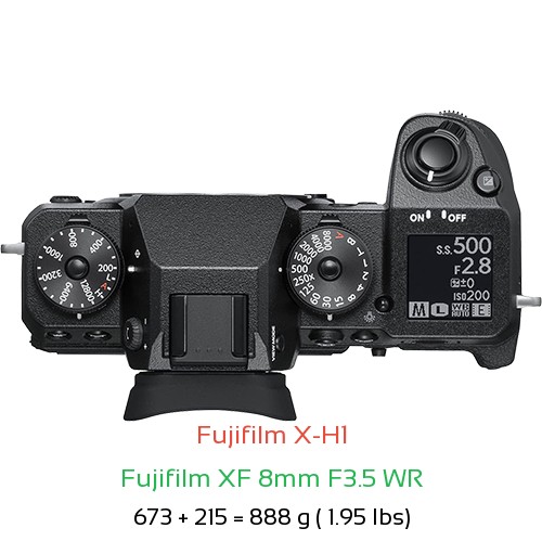 Fujifilm X-H1 with Fujifilm XF 8mm F3.5 WR Lens Size